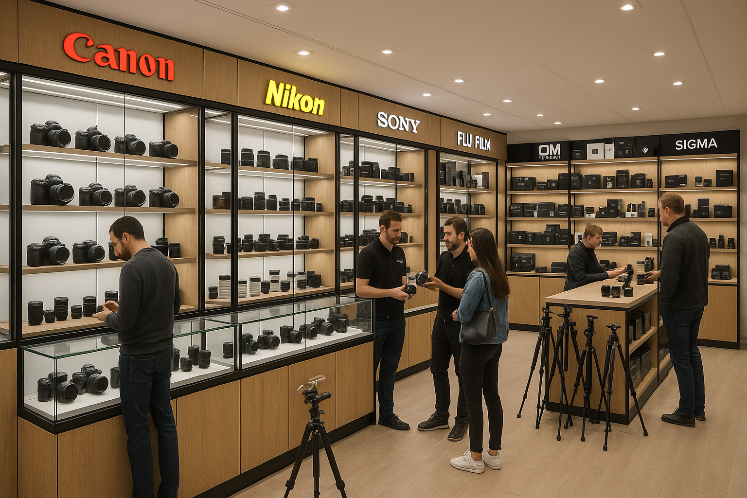 image d'une boutique de vente plusieurs marque de marque d'appareils photographies et accessoires