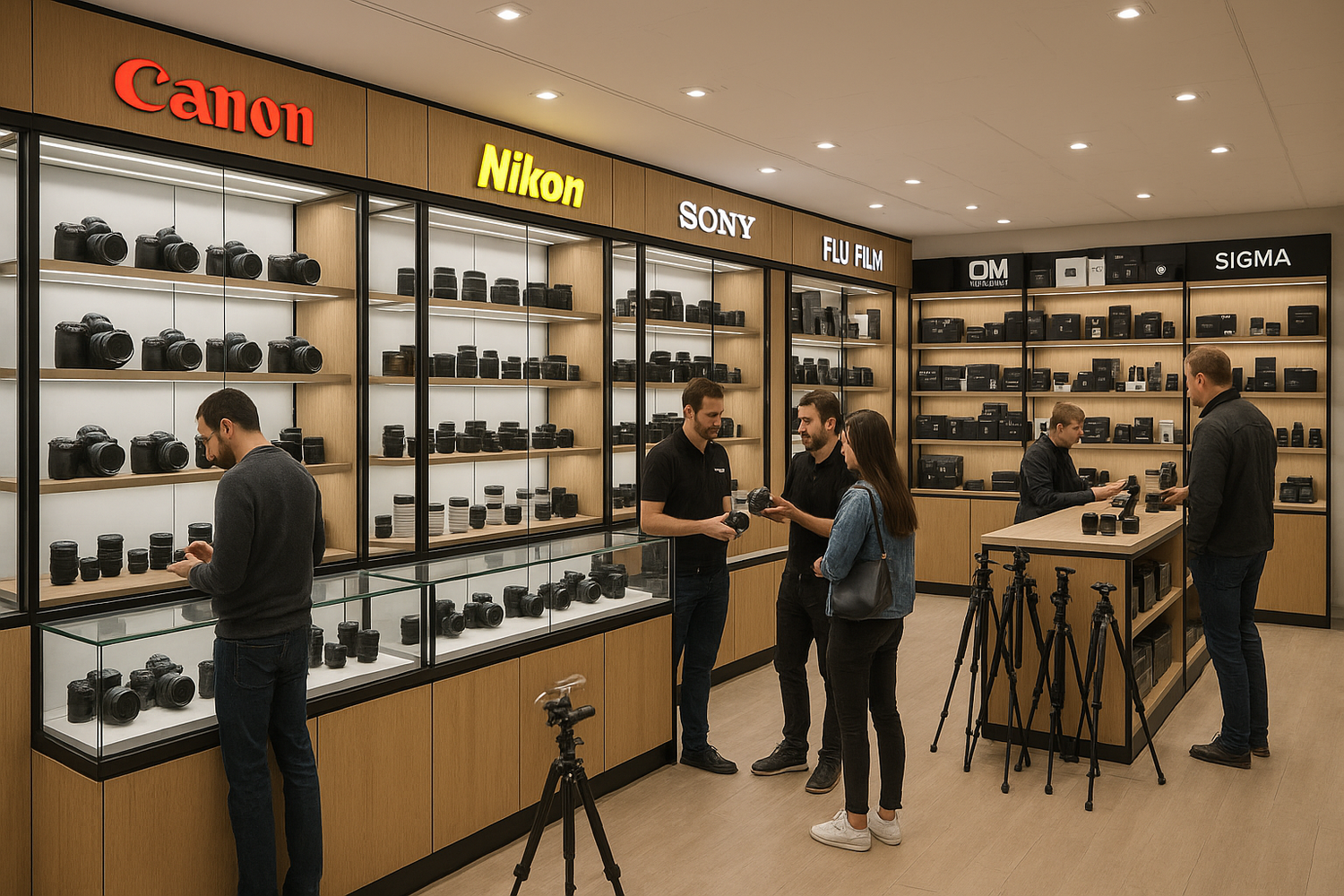 image d'une boutique de vente plusieurs marque de marque d'appareils photographies et accessoires